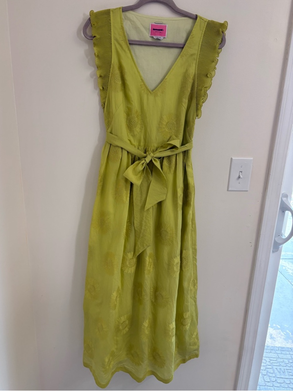 Kate Spade Bloom Organza Midi Dress Citronelle lime green Size 4 preppy vibrant